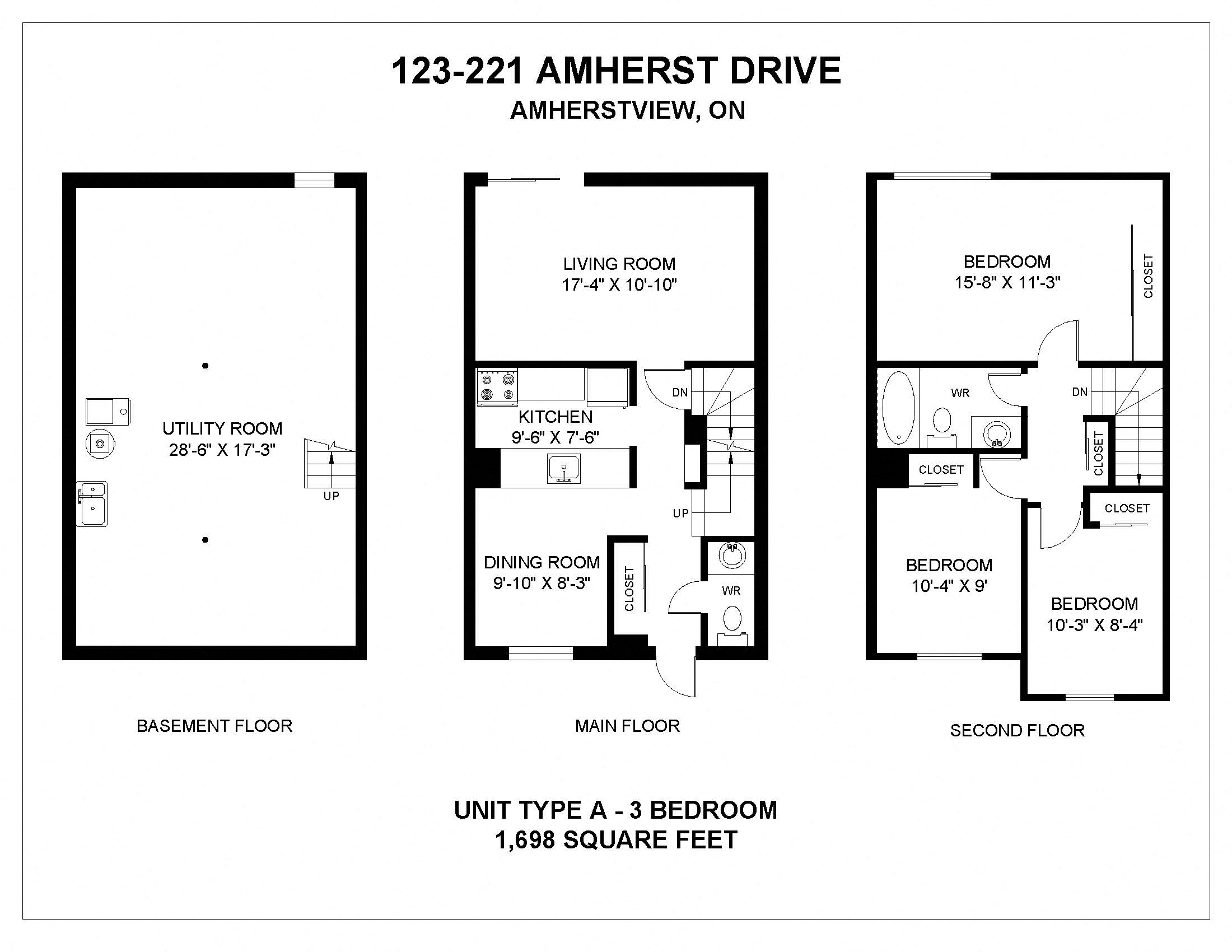 Floor plan for 3 beds, 1.5 baths, 1699 sqft
